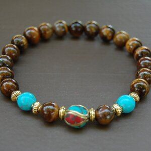 Tiger Eye Bracelet,Napali Bronze Charm Bracelet